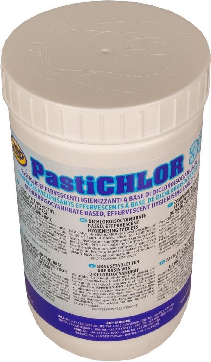 Chloortabletten | 1 kg | Pastichlor 38 | 300 tabletten | Zep Industries